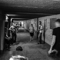 Street musicians in a pedestrian underpass in Tbilisi